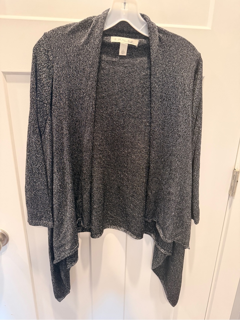 Emaline Black Silver Metallic Waterfall Open Front Cardigan Small